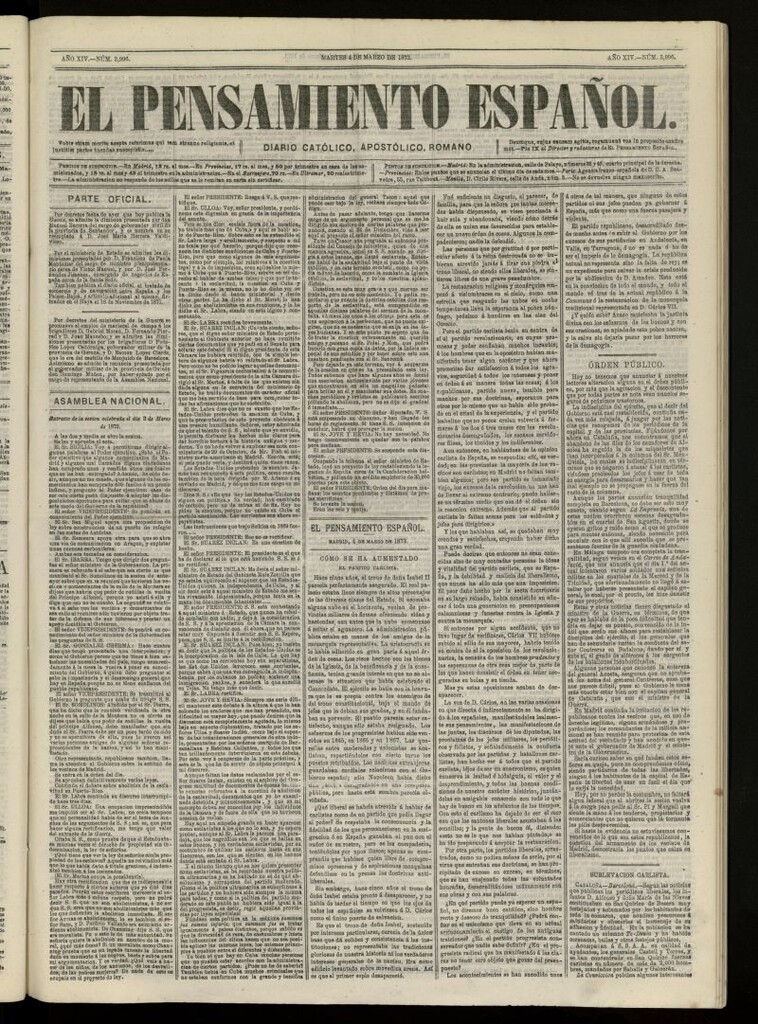 Miniatura de El Pensamiento Español del 4 de marzo de 1873, nº 3996