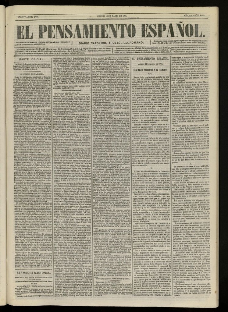 Miniatura de El Pensamiento Español del 14 de marzo de 1873, nº 4005