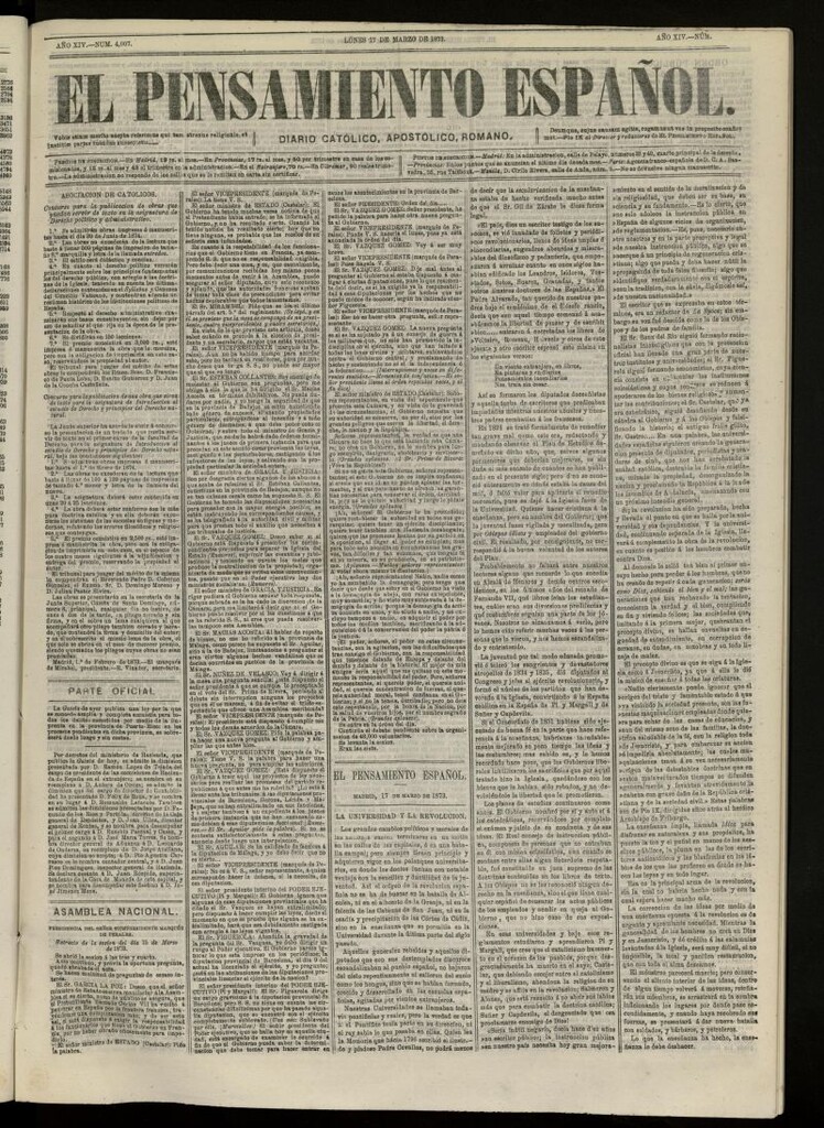 Miniatura de El Pensamiento Español del 17 de marzo de 1873, nº 4007
