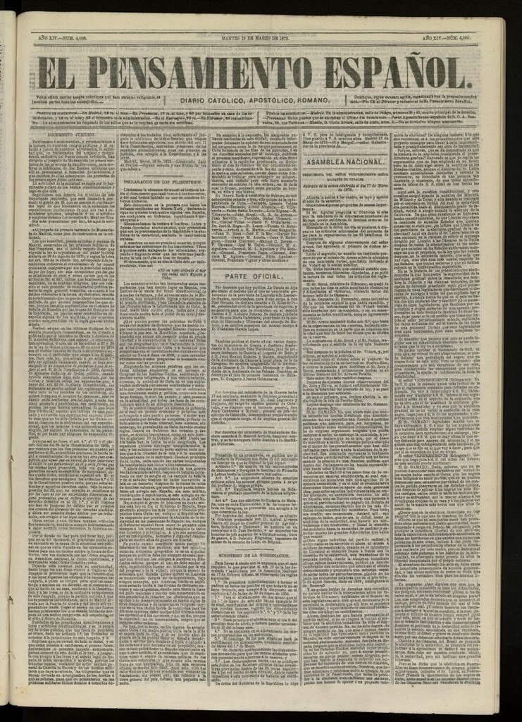 Miniatura de El Pensamiento Español del 18 de marzo de 1873, nº 4008