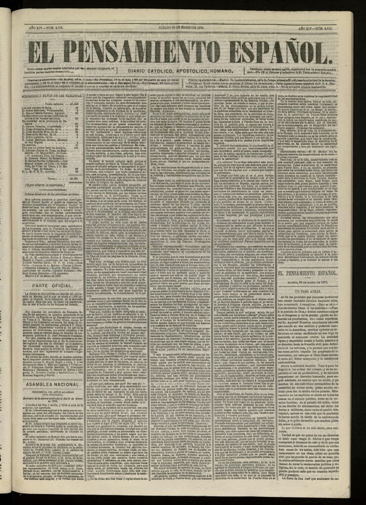 Miniatura de El Pensamiento Español del 22 de marzo de 1873, nº 4012