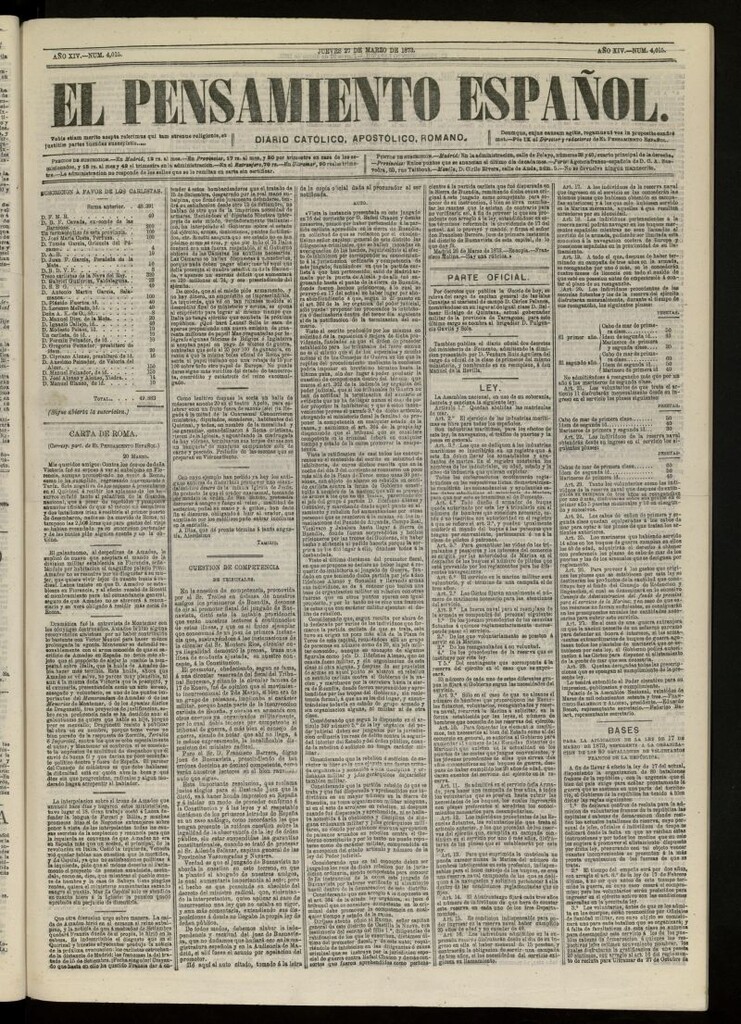 Miniatura de El Pensamiento Español del 27 de marzo de 1873, nº 4015