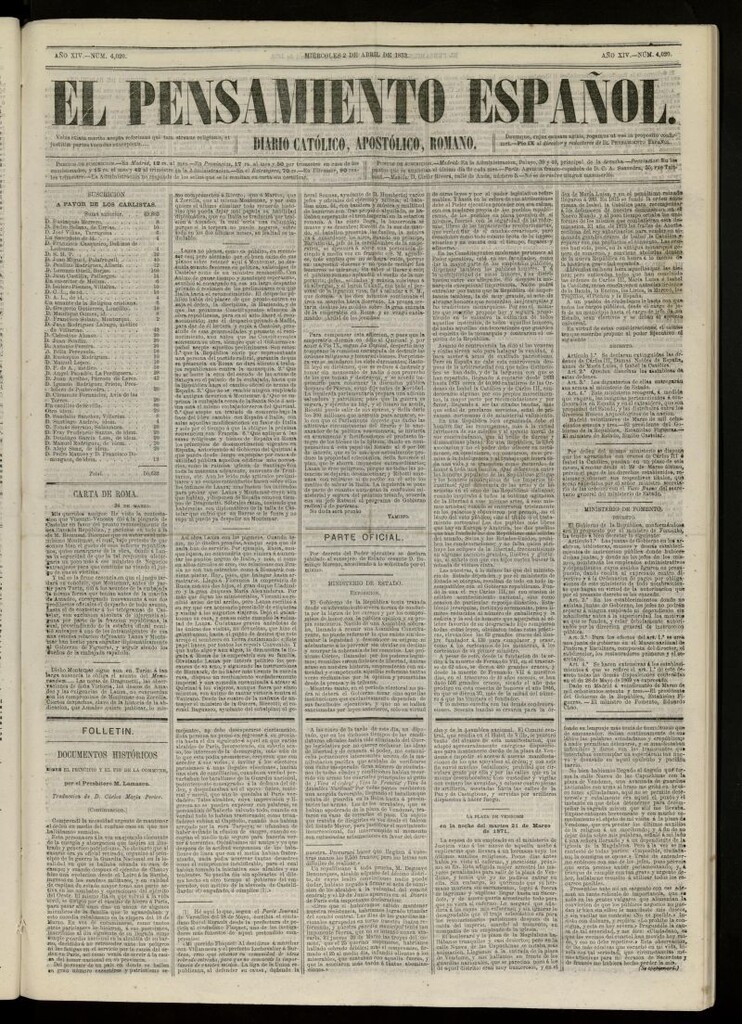 Miniatura de El Pensamiento Español del 2 abril de 1873, nº 4020
