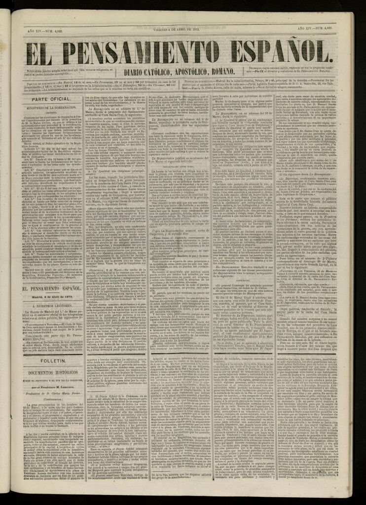 Miniatura de El Pensamiento Español del 4 abril de 1873, nº 4022