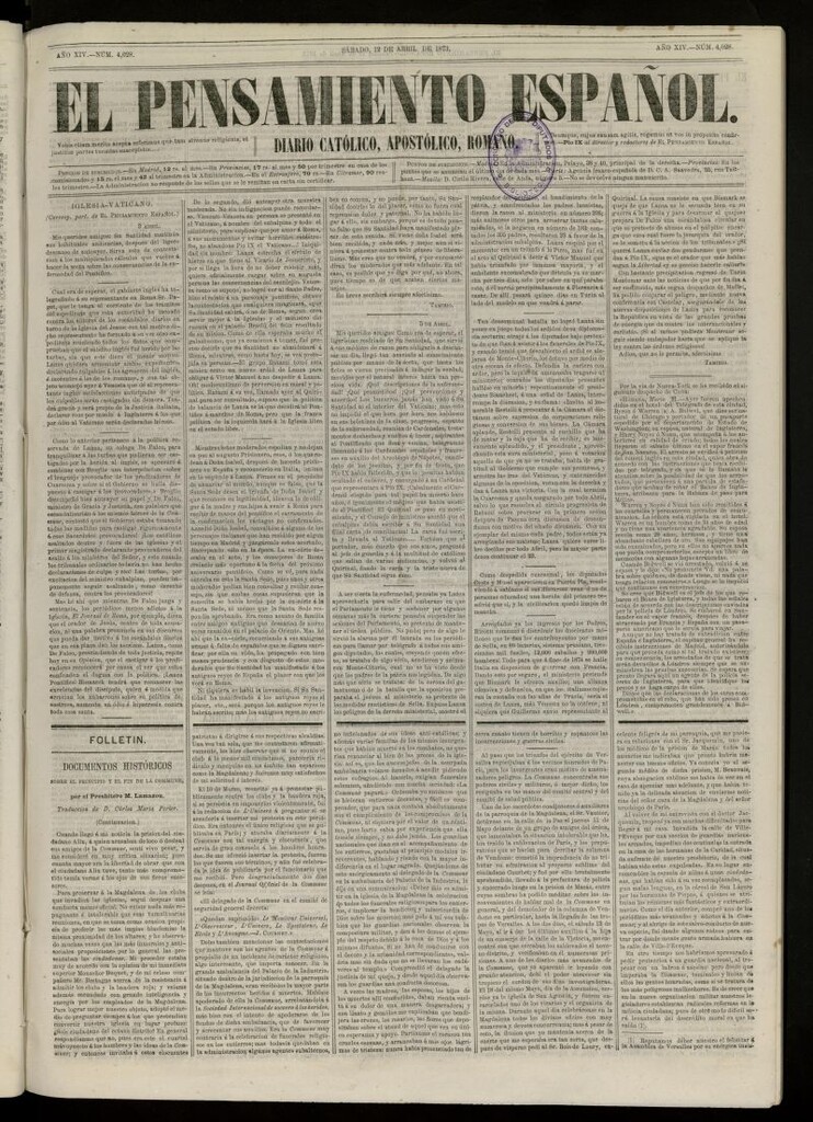 Miniatura de El Pensamiento Español del 12 abril de 1873, nº 4028