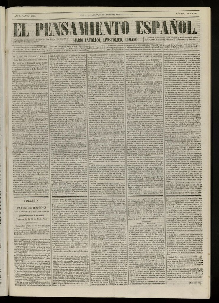 Miniatura de El Pensamiento Español del 14 abril de 1873, nº 4029