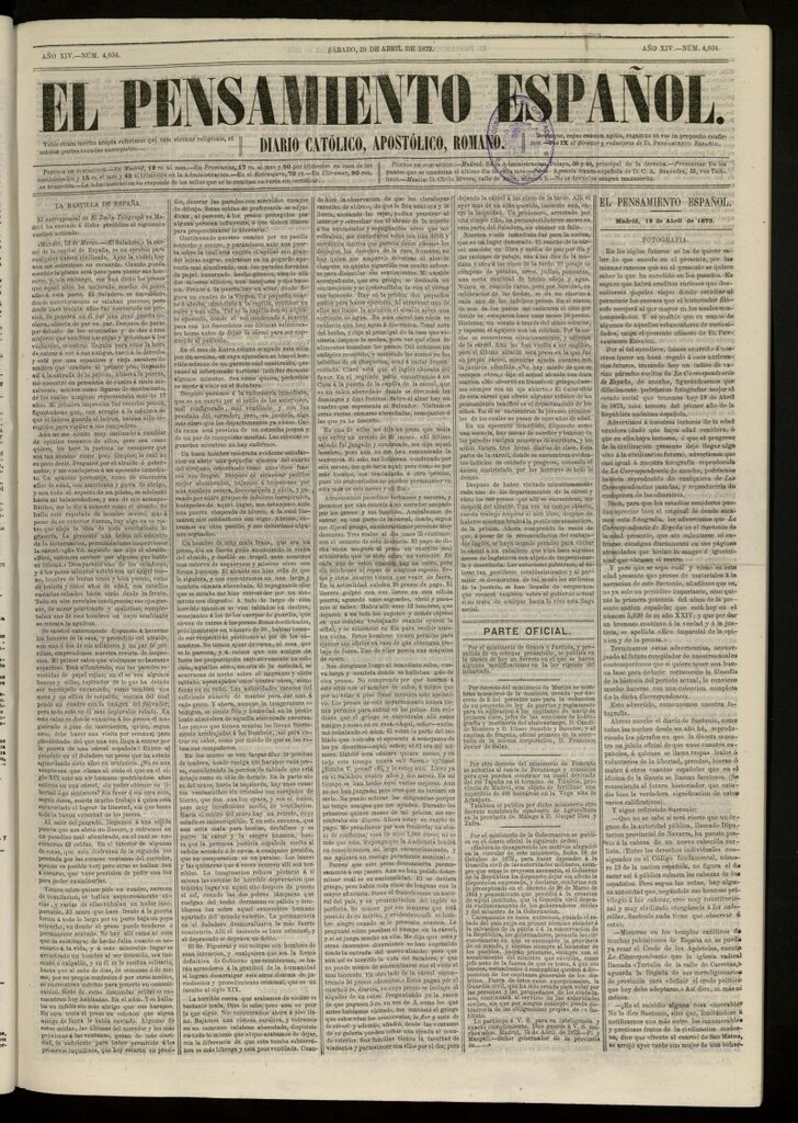 Miniatura de El Pensamiento Español del 19 abril de 1873, nº 4034