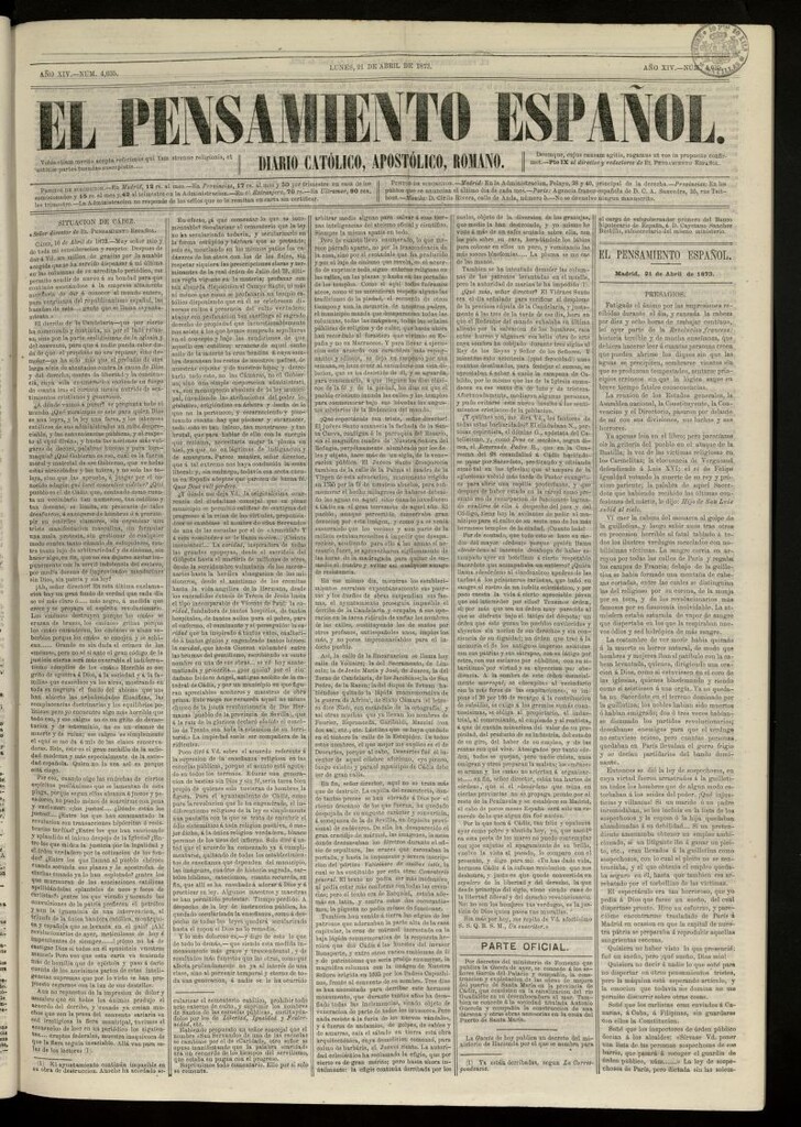 Miniatura de El Pensamiento Español del 21 abril de 1873, nº 4035