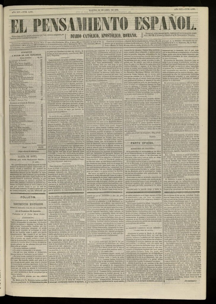 Miniatura de El Pensamiento Español del 22 abril de 1873, nº 4036