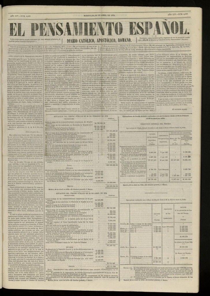 Miniatura de El Pensamiento Español del 23 abril de 1873, nº 4037