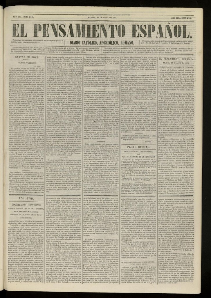 Miniatura de El Pensamiento Español del 29 abril de 1873, nº 4042