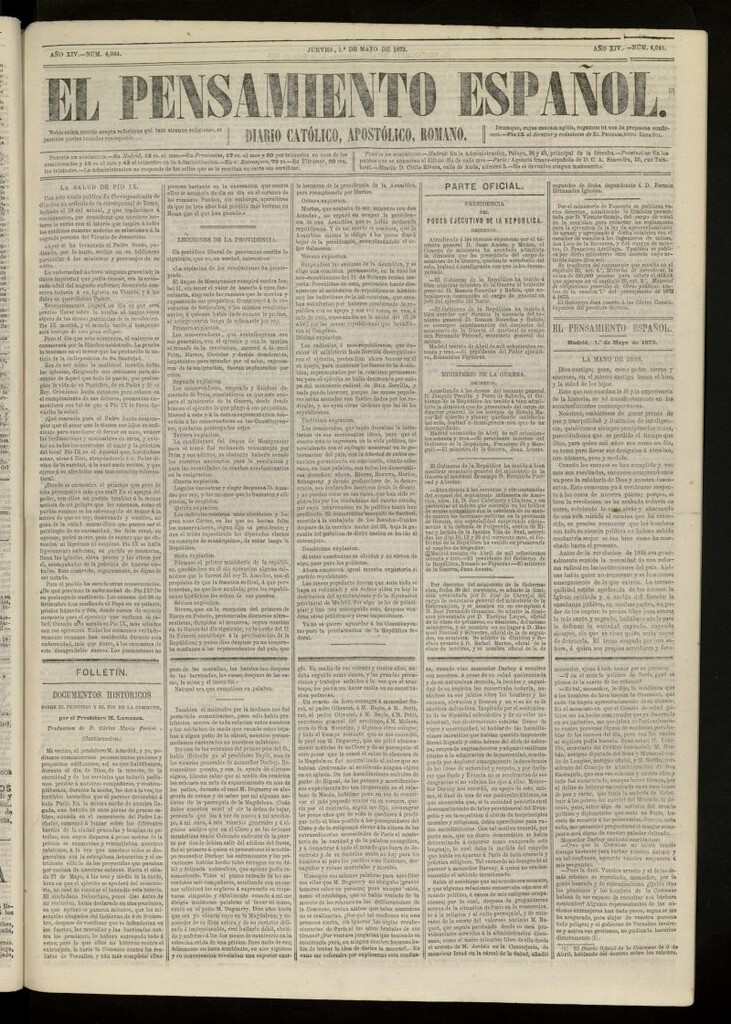Miniatura de El Pensamiento Español del 1 mayo de 1873, nº 4044