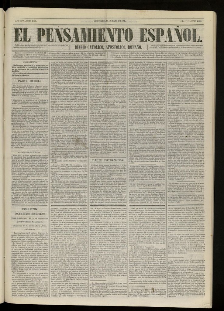 Miniatura de El Pensamiento Español del 14 de mayo de 1873, nº 4055
