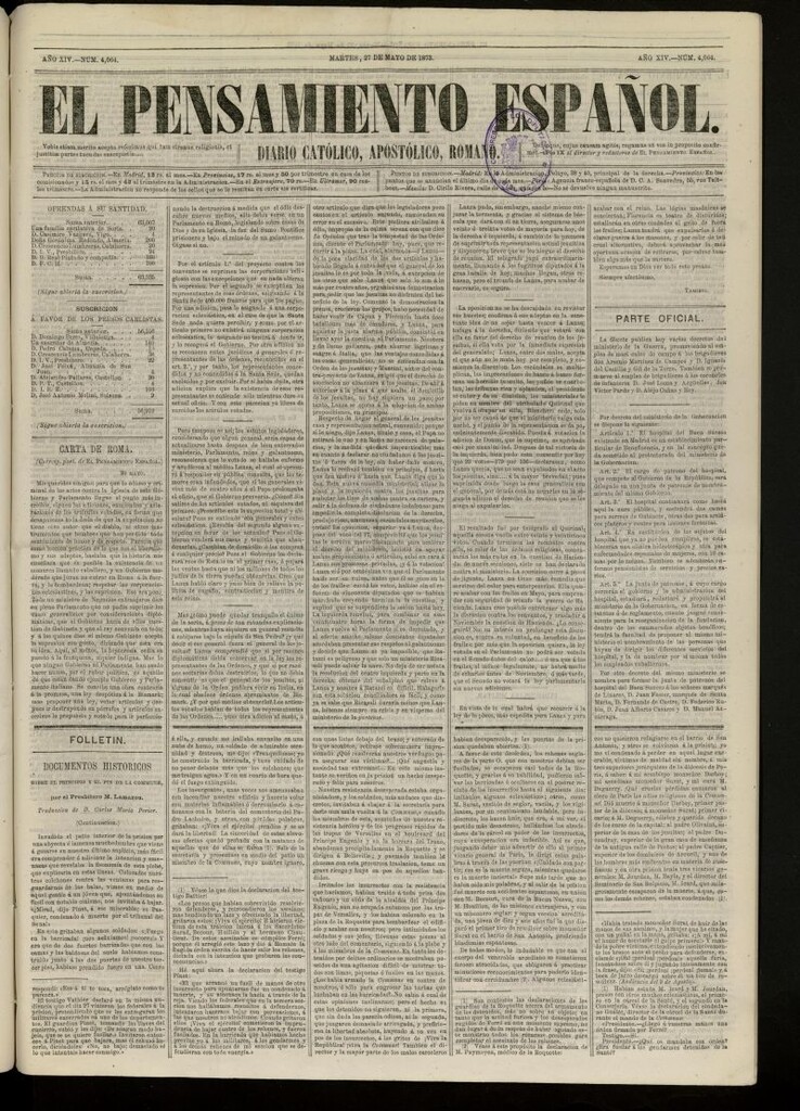 Miniatura de El Pensamiento Español del 27 de mayo de 1873, nº 4064