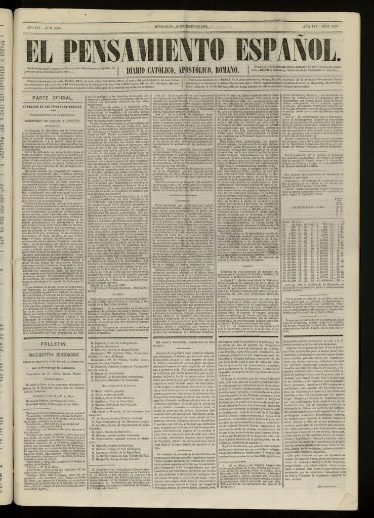 Miniatura de El Pensamiento Español del 28 de mayo de 1873, nº 4065