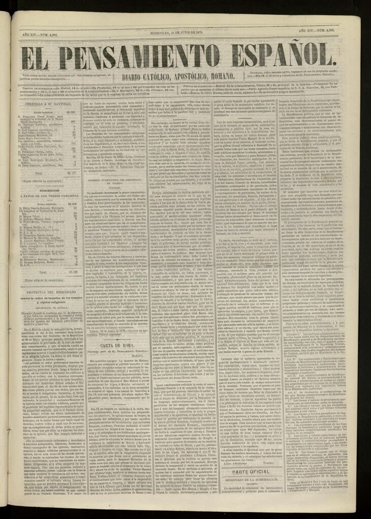 Miniatura de El Pensamiento Español del 18 de junio de 1873, nº 4082