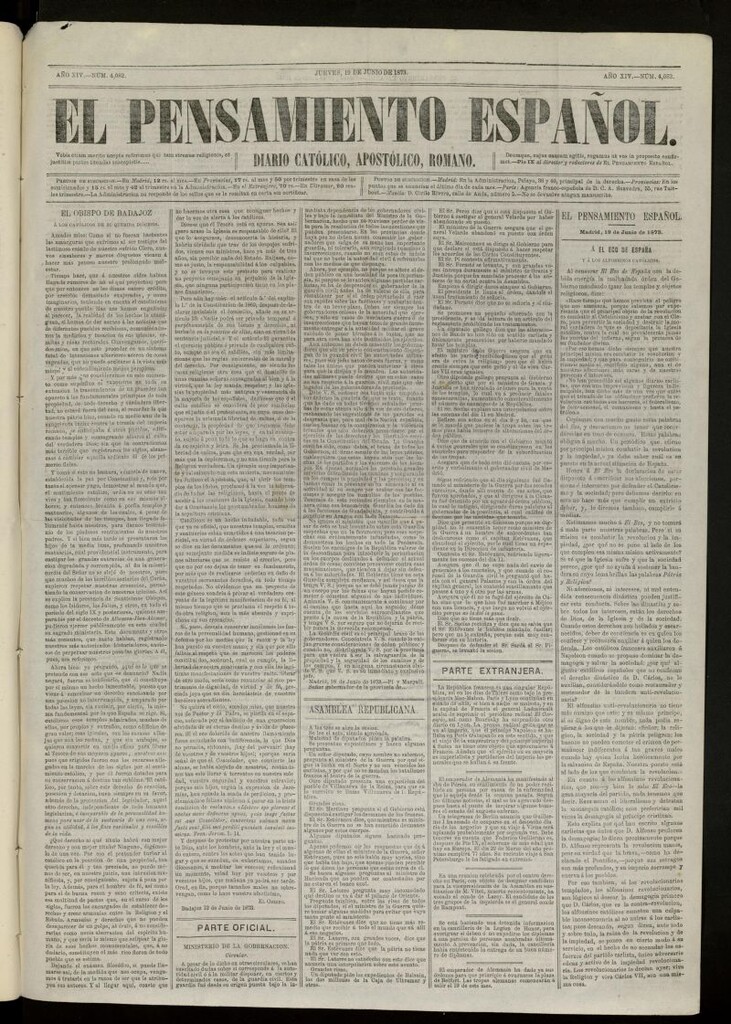 Miniatura de El Pensamiento Español del 19 de junio de 1873, nº 4082