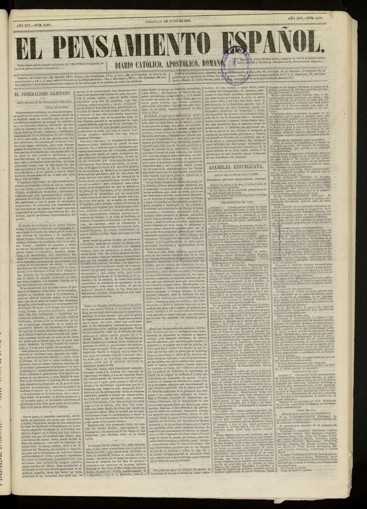 Miniatura de El Pensamiento Español del 21 de junio de 1873, nº 4085