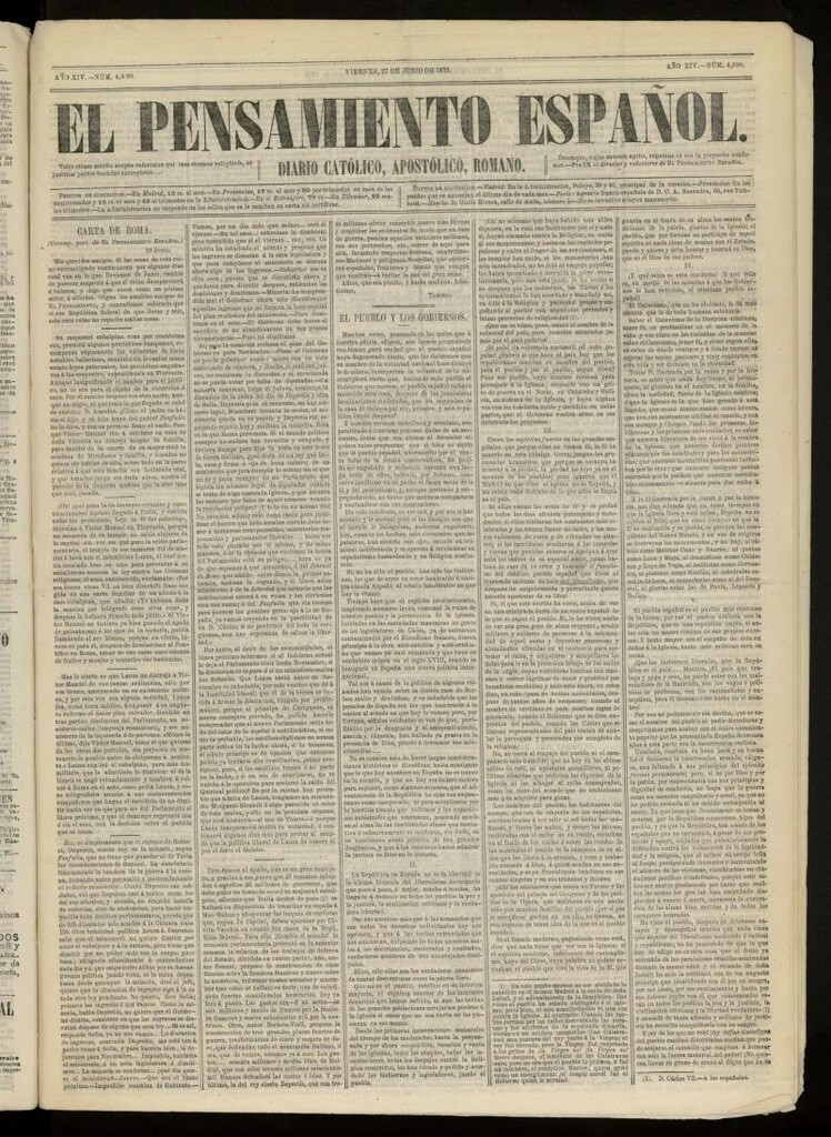 Miniatura de El Pensamiento Español del 27 de junio de 1873, nº 4090
