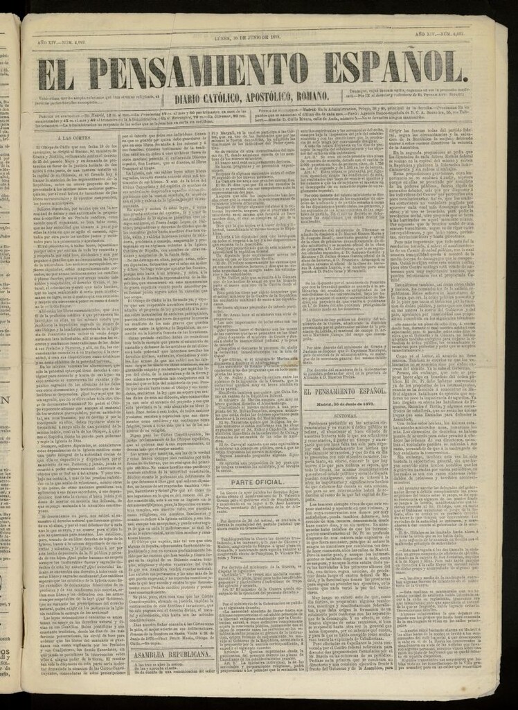 Miniatura de El Pensamiento Español del 30 de junio de 1873, nº 4092
