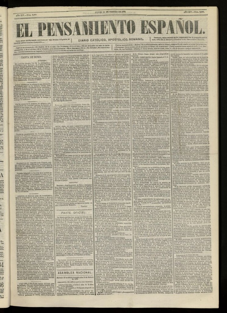 Miniatura de El Pensamiento Español del 20 de febrero de 1873, nº 3986