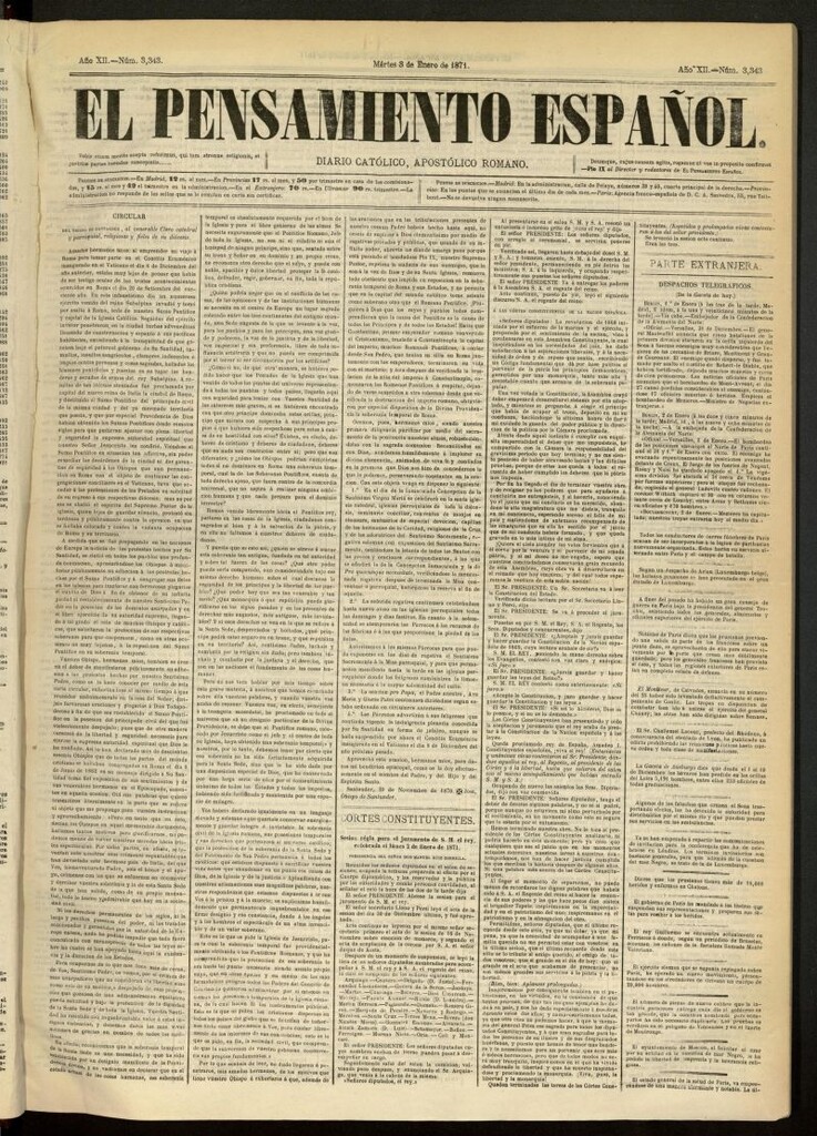 Miniatura de El Pensamiento Español del 3 de enero de 1871, nº 3343