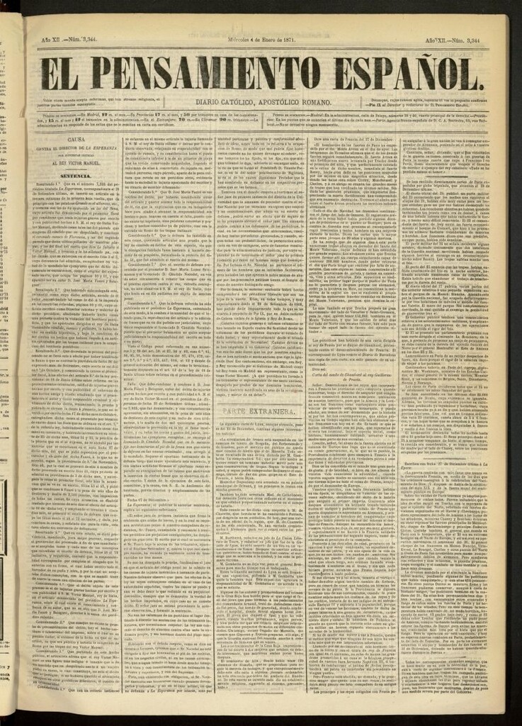 Miniatura de El Pensamiento Español del 4 de enero de 1871, nº 3344