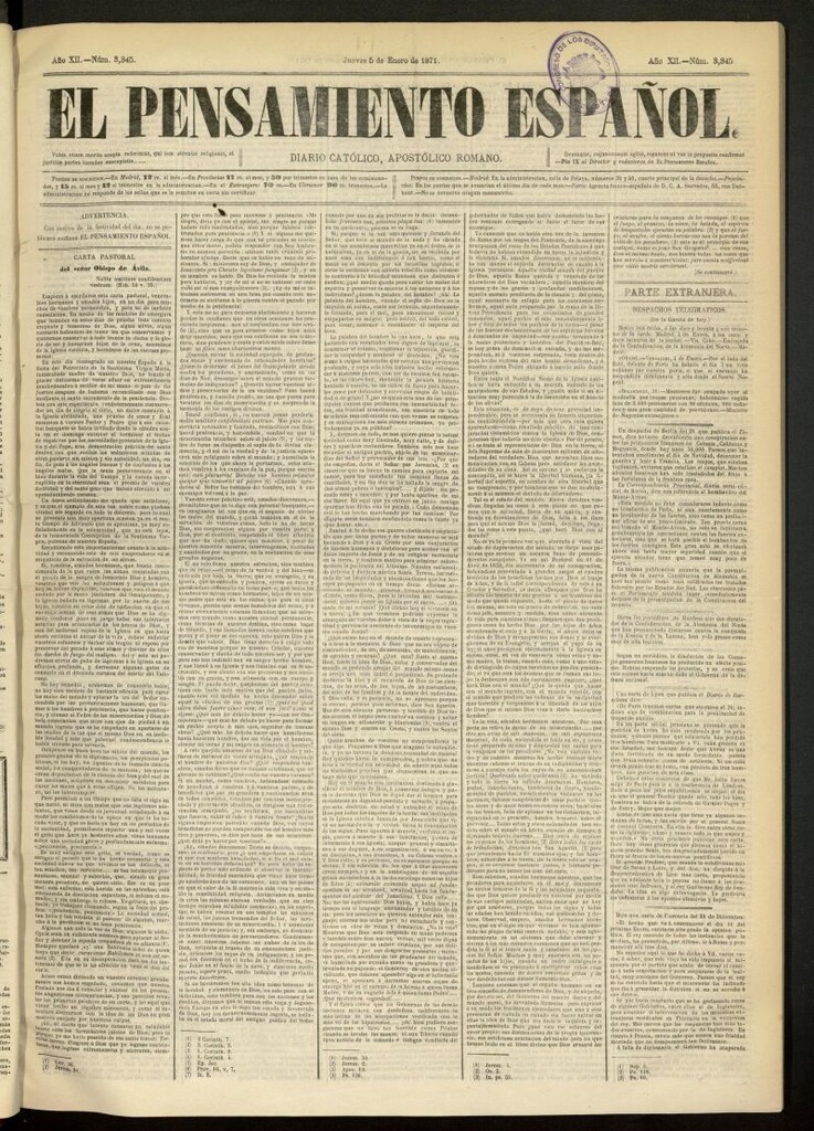 Miniatura de El Pensamiento Español del 5 de enero de 1871, nº 3345