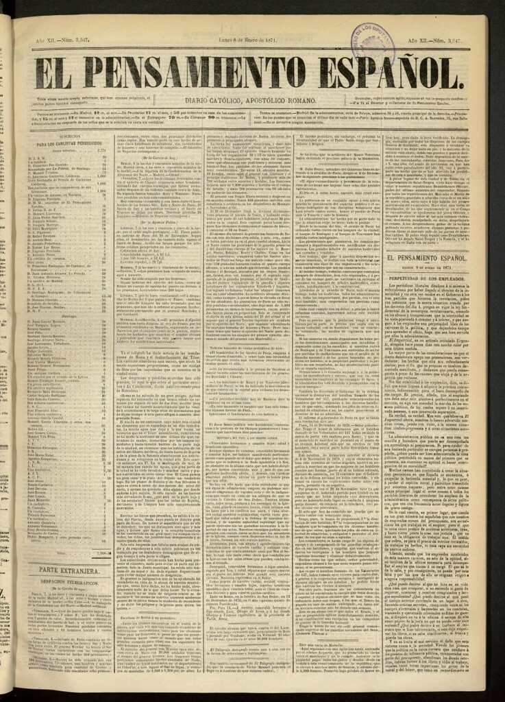 Miniatura de El Pensamiento Español del 8 de enero de 1871, nº 3347