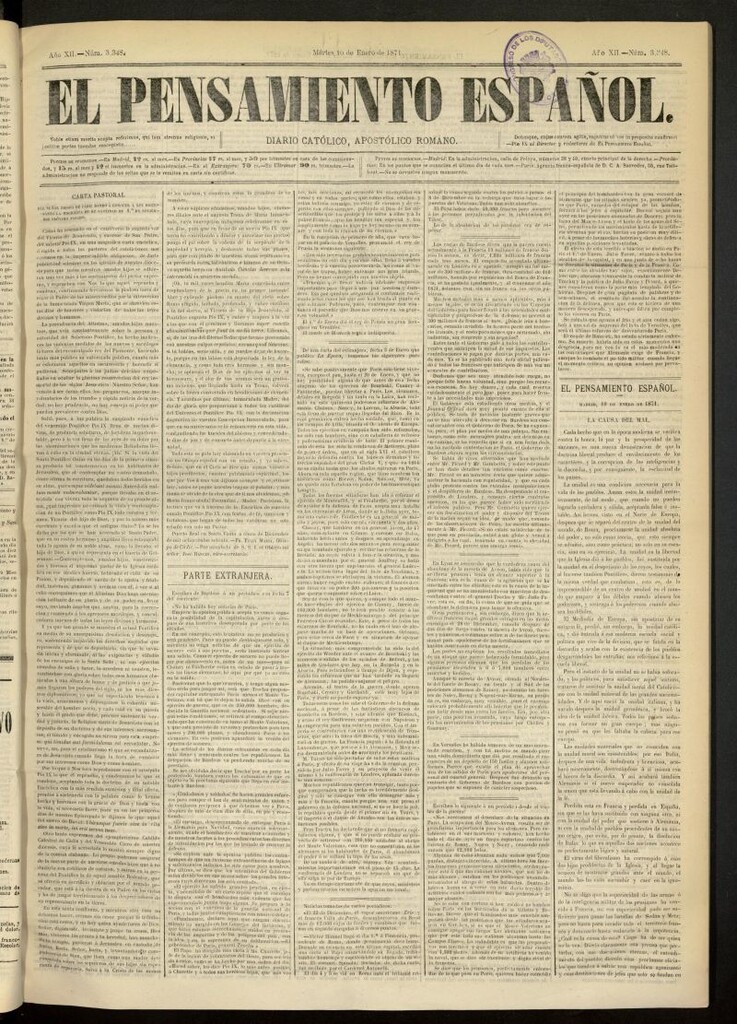 Miniatura de El Pensamiento Español del 10 de enero de 1871, nº 3348