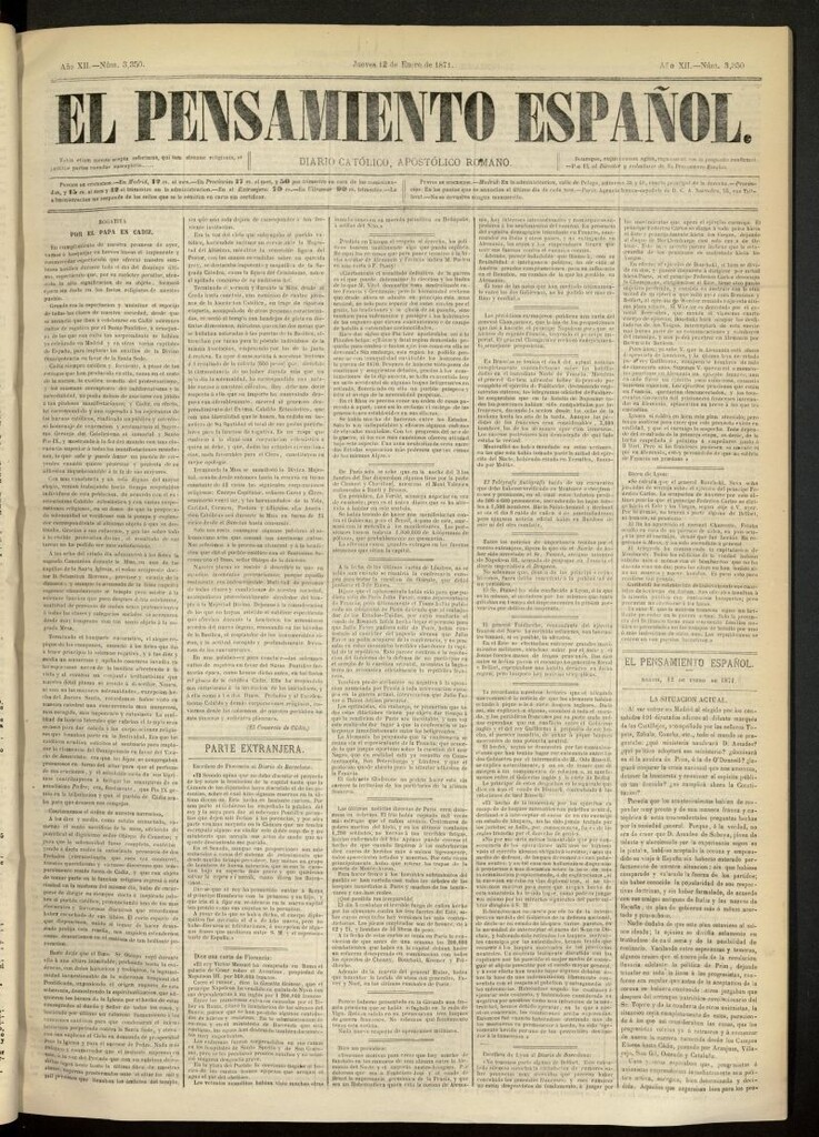 Miniatura de El Pensamiento Español del 12 de enero de 1871, nº 3350