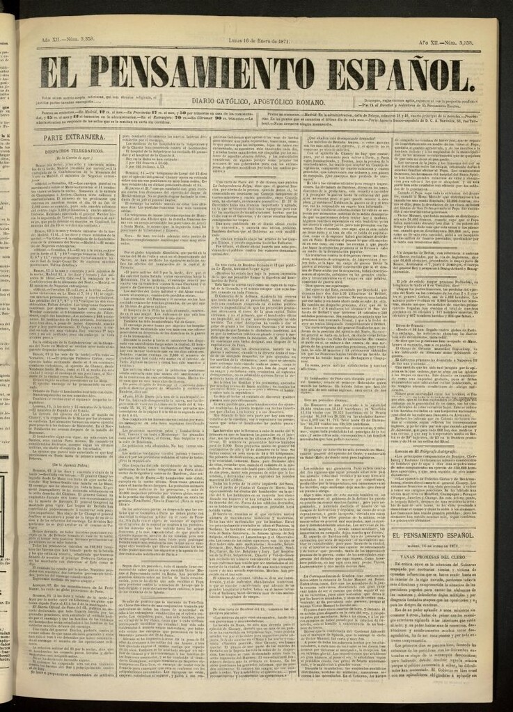 Miniatura de El Pensamiento Español del 16 de enero de 1871, nº 3353