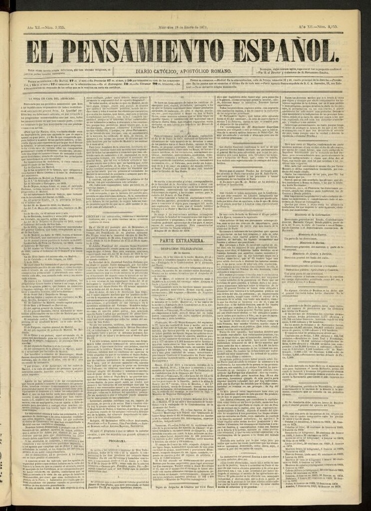 Miniatura de El Pensamiento Español del 18 de enero de 1871, nº 3355