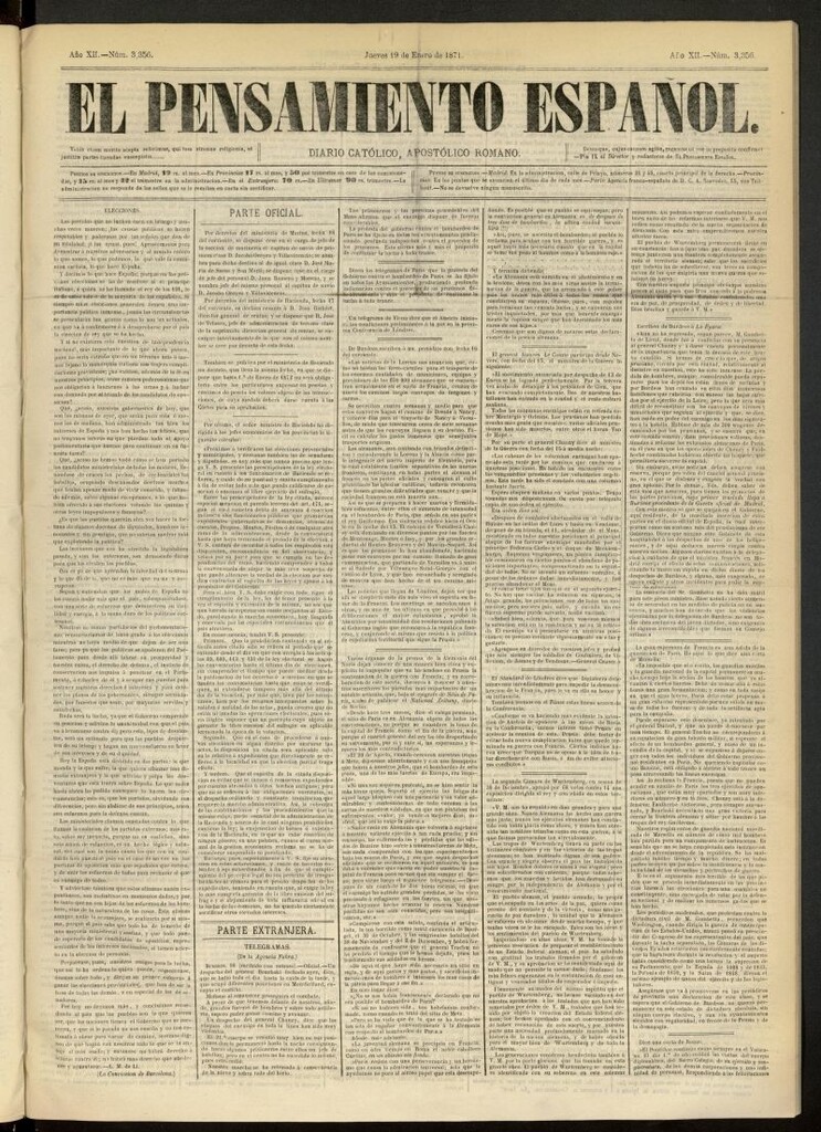 Miniatura de El Pensamiento Español del 19 de enero de 1871, nº 3356