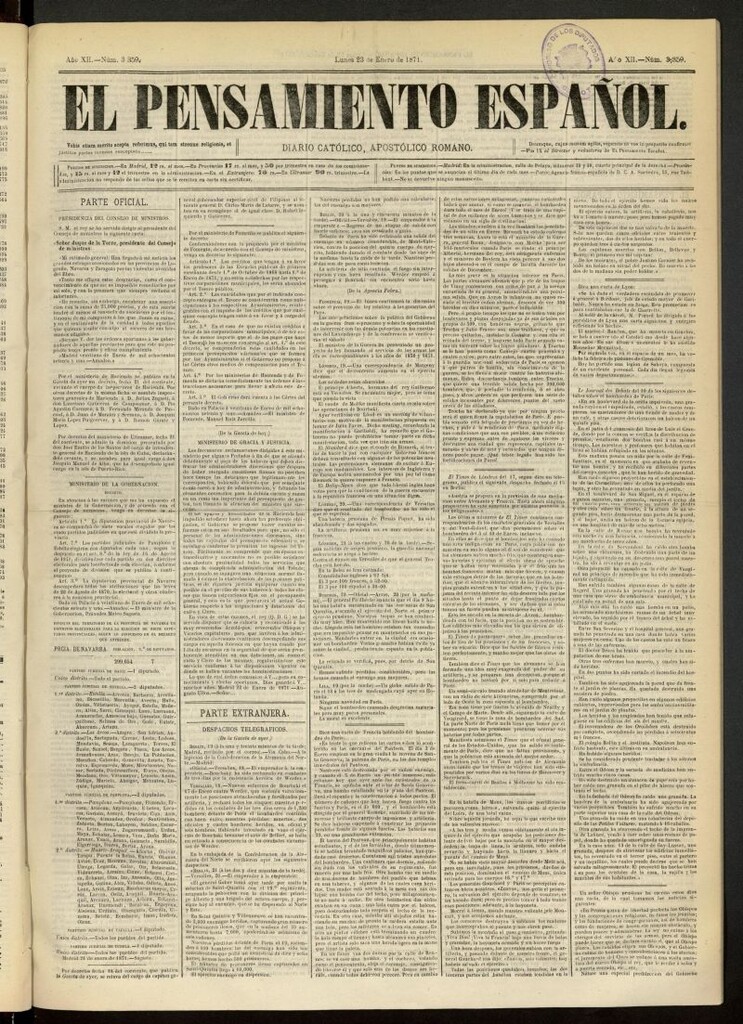 Miniatura de El Pensamiento Español del 23 de enero de 1871, nº 3359