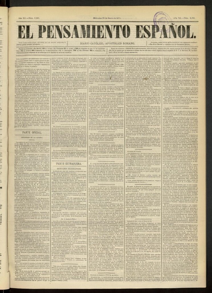 Miniatura de El Pensamiento Español del 25 de enero de 1871, nº 3361