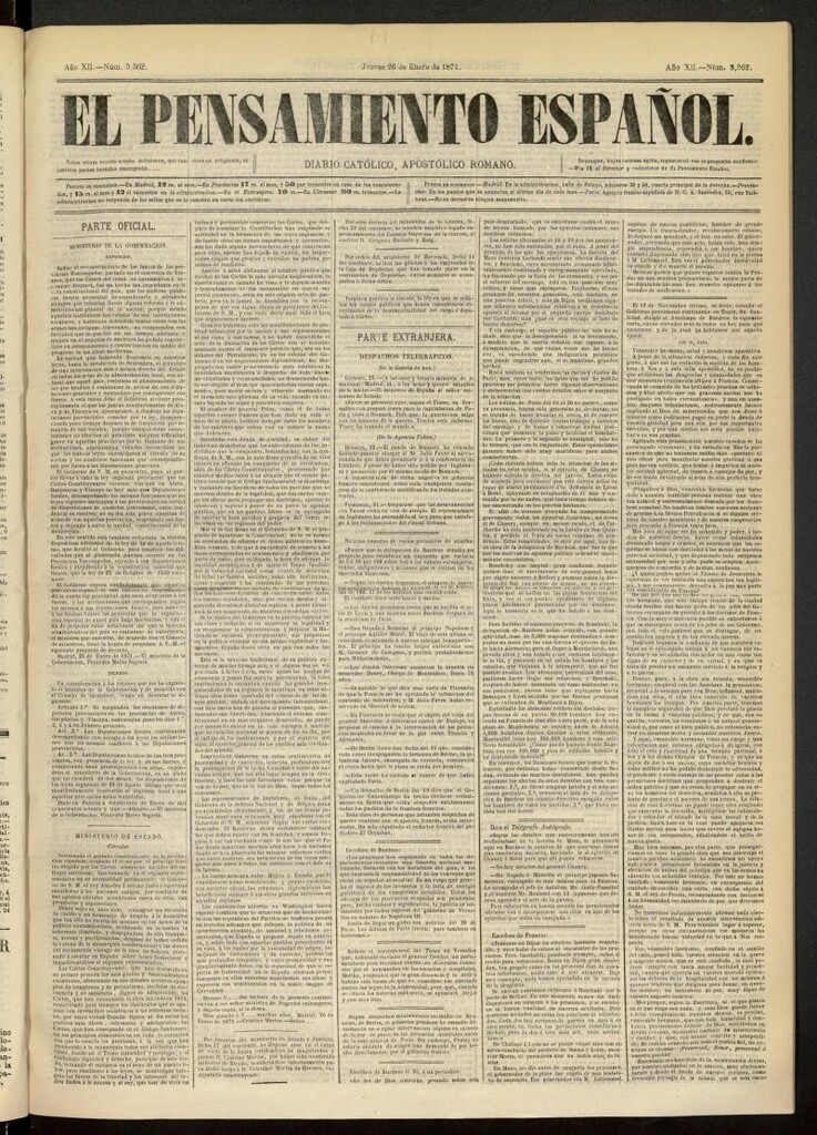 Miniatura de El Pensamiento Español del 26 de enero de 1871, nº 3362