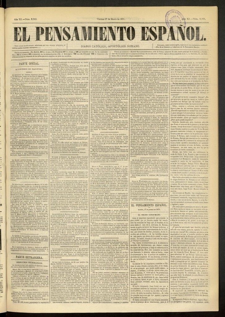 Miniatura de El Pensamiento Español del 27 de enero de 1871, nº 3363