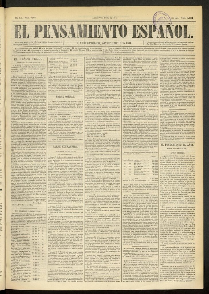 Miniatura de El Pensamiento Español del 30 de enero de 1871, nº 3365