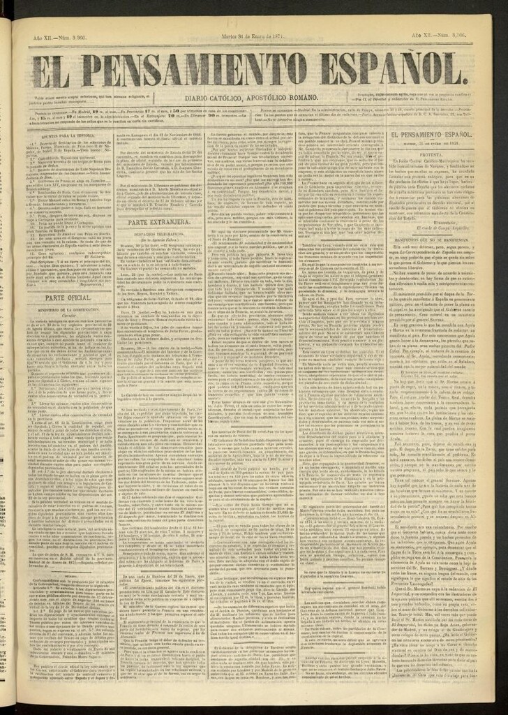 Miniatura de El Pensamiento Español del 31 de enero de 1871, nº 3366