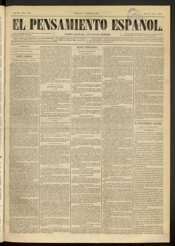 Miniatura de El Pensamiento Español del 1 de febrero de 1871, nº 3367