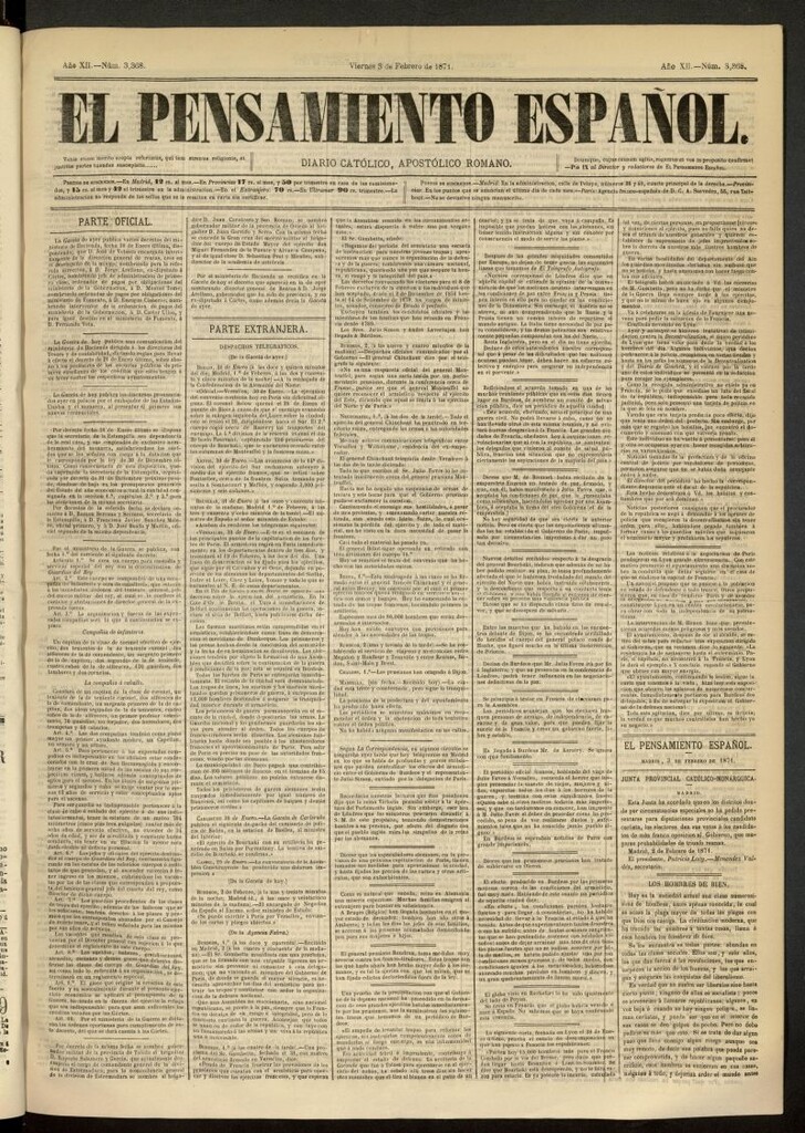 Miniatura de El Pensamiento Español del 3 de febrero de 1871, nº 3368