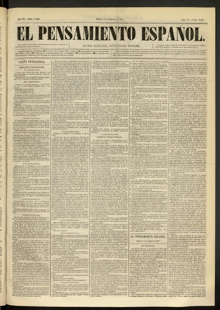 Miniatura de El Pensamiento Español del 4 de febrero de 1871, nº 3369
