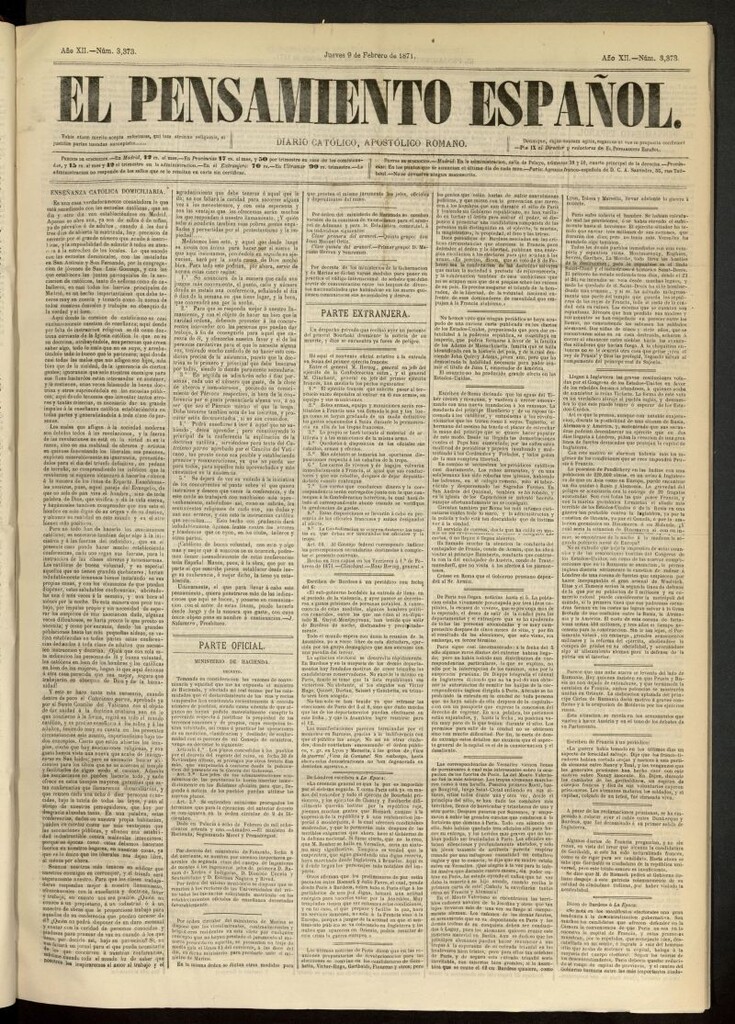 Miniatura de El Pensamiento Español del 9 de febrero de 1871, nº 3373