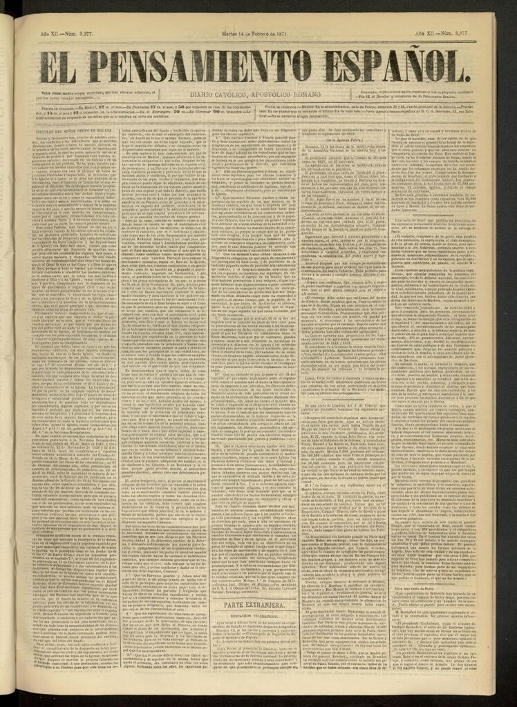 Miniatura de El Pensamiento Español del 14 de febrero de 1871, nº 3377