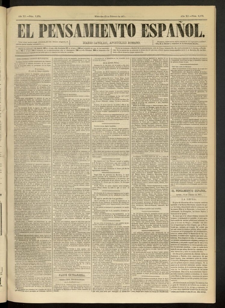 Miniatura de El Pensamiento Español del 15 de febrero de 1871, nº 3378