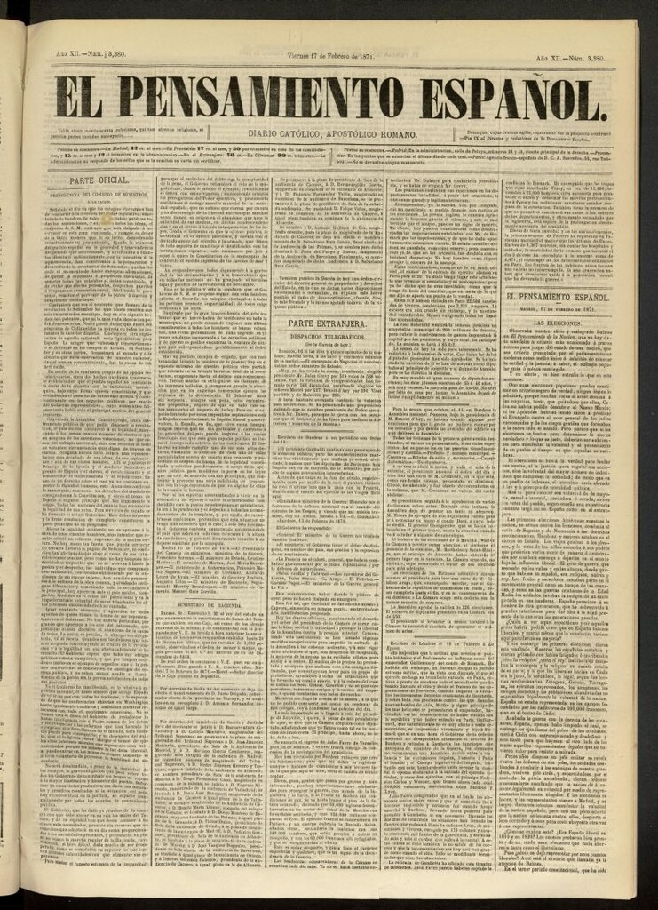 Miniatura de El Pensamiento Español del 17 de febrero de 1871, nº 3380