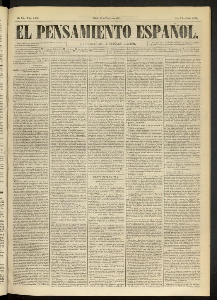 Miniatura de El Pensamiento Español del 18 de febrero de 1871, nº 3381