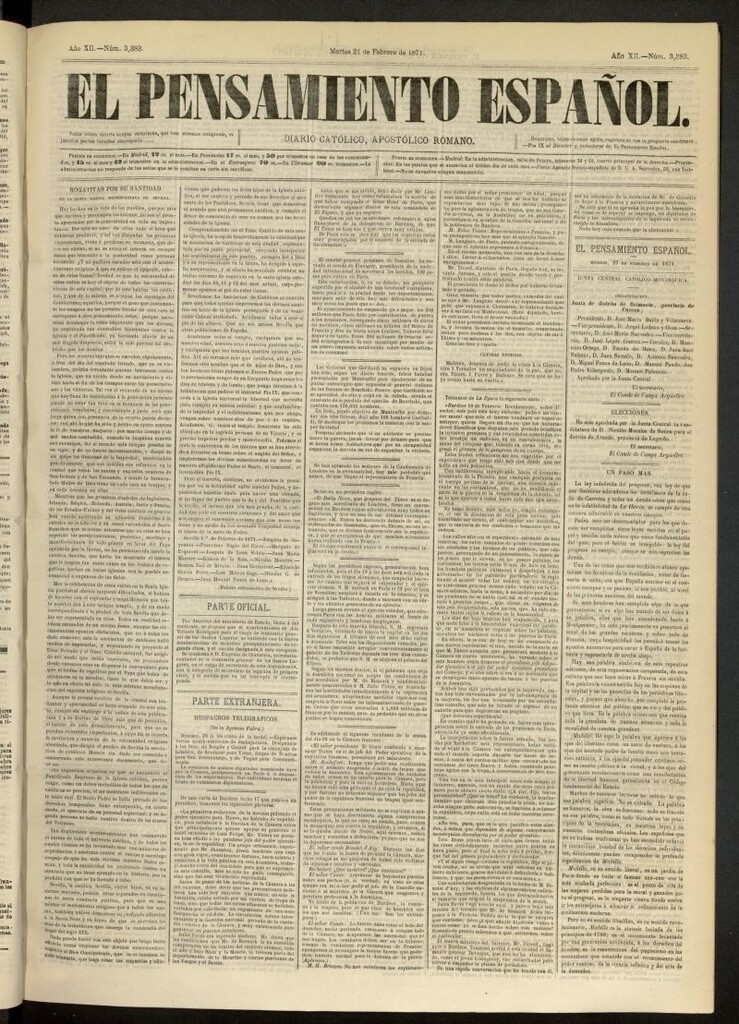 Miniatura de El Pensamiento Español del 21 de febrero de 1871, nº 3383