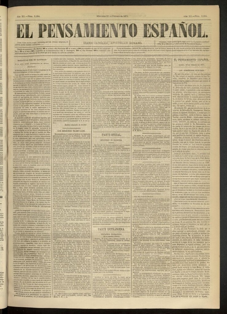 Miniatura de El Pensamiento Español del 22 de febrero de 1871, nº 3384
